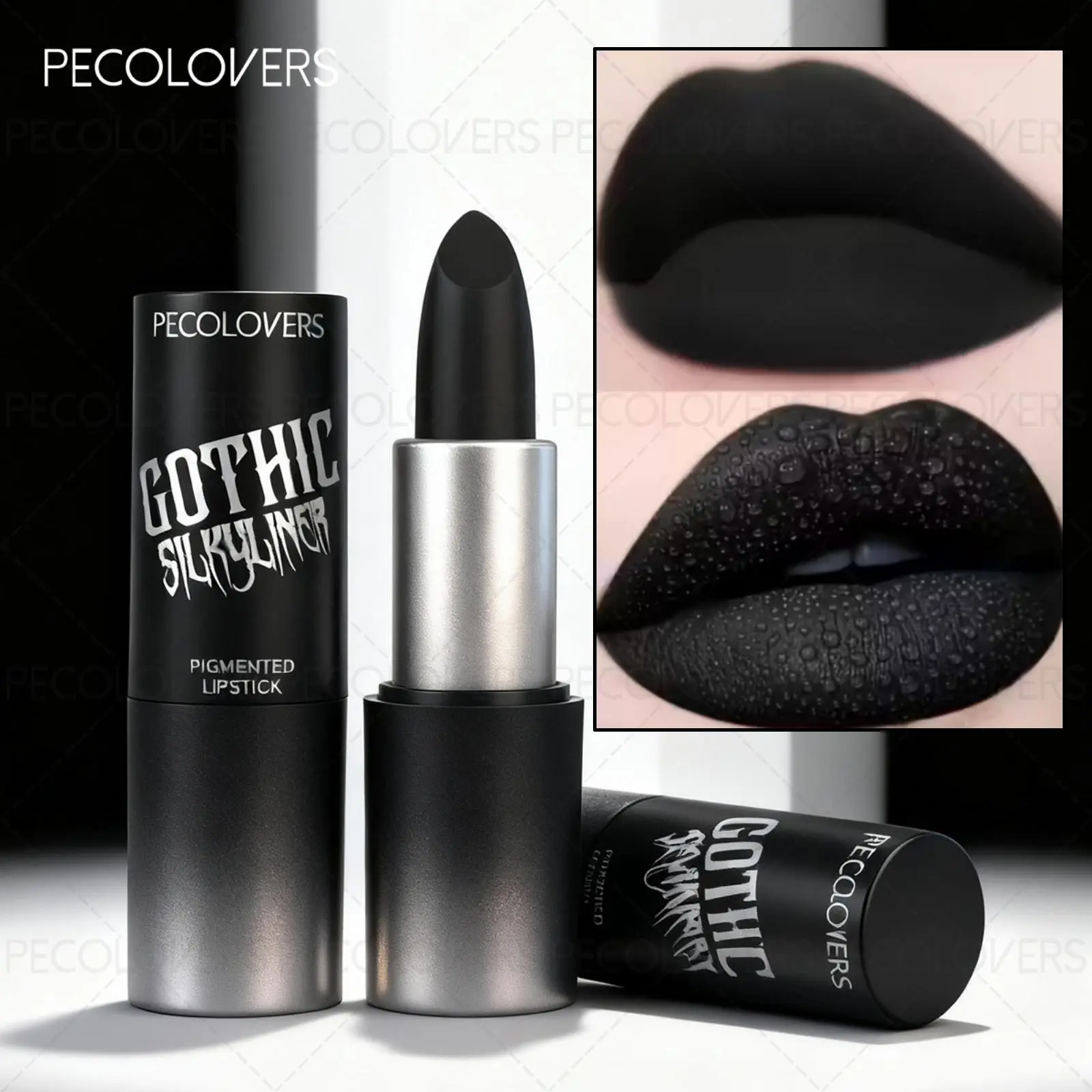 Black Matte Lipstick, Long Lasting Matte, Waterproof and Sweatproof, Smooth and Easy To Apply, High Color Development, Non-stick, Easy To Remove Makeup, Suitable for Festival Makeup, Stage Makeup, Cosplay Makeup, Halloween Makeup