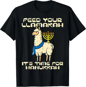 100% Cotton Feed Your Llamakah Funny Llama Hanukkah Pajamas Chanukah PJs T-Shirt