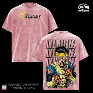 Invincible Inspired Fighter Premium Cotton Tee Vintage Washed Oversized Heavyweight T-Shirt, Superhero Comic Style Graphic Tee, Large Back Print Streetwear, Gym Pump Cover Unisex Shirt