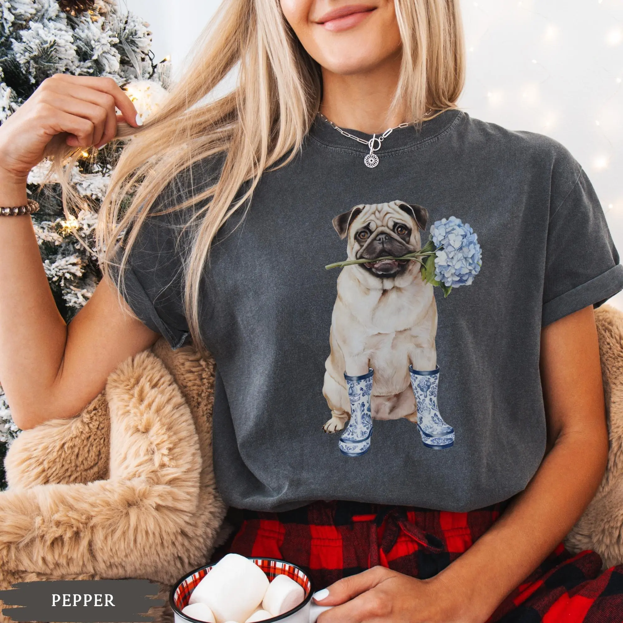 Comfort Colors Floral Pug Shirt,  Pug Toile Tee, Chinoiserie Pug Lover Gift, Coquette Pug Teacher TShirt, Flower Dog Mom Mothers Day Cotton Fabric