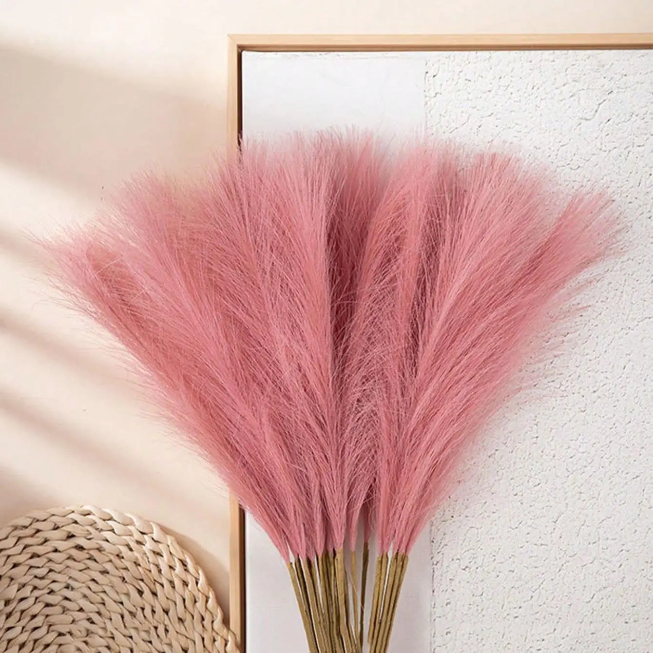 Faux Pampas Grass, Artificial Fake Flowers for Dressers for Bedroom, Fluffy Pompous for Farmhouse Decoration