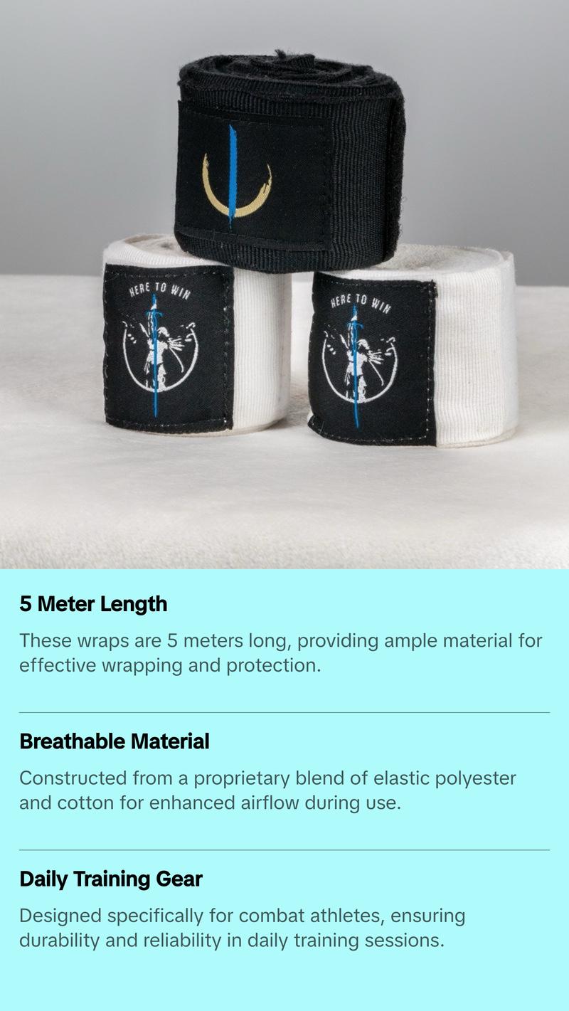 Harbinger MMA Handwraps 5m - Breathable, Flexible, Lightweight Combat Gear with "HERE TO WIN" Design