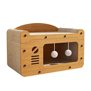 Retro TV Shape Cat House 2 In 1 Cardboard Cat Scratcher Nest With Rest Sofa Top