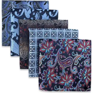 5 Count Assorted Mens Silk Pocket Square Set Handkerchiefs