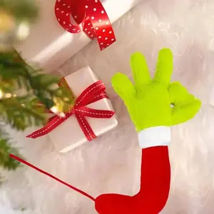 1pc Furry Green Arm Christmas Ornament, Creative Elf Body Part for Xmas Tree Decor, Grinch-Inspired Holiday Decoration, Festive Party Home Decor.