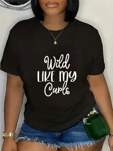 100% Cotton Wild Like My Curls Funny Curly Haired T-Shirt T-Shirt  Casual Tops