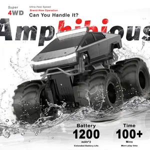RC Pickup Truck 1:18 Scale, 4WD Waterproof Off-Road Car with LED Lights, 2.4GHz Remote Control Drift Car Toy for Kids Boys & Girls 6+,Amphibious Car