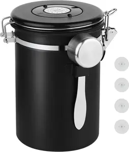 22OZ Airtight 304 Stainless Steel Coffee Canister - 1-Way Degassing Valve, Measuring Scoop Included - Sealed Storage Container for Kitchen Counter, Beans, Tea, Nuts, Fresh Keeper