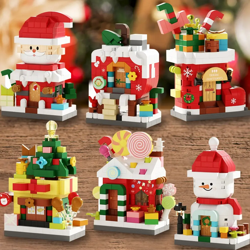 Christmas Dessert House Creative Building Block Model Set, Santa Claus Design, Indoor Decoration Toy, Educational Holiday Gift for Kids Building Block Sets
