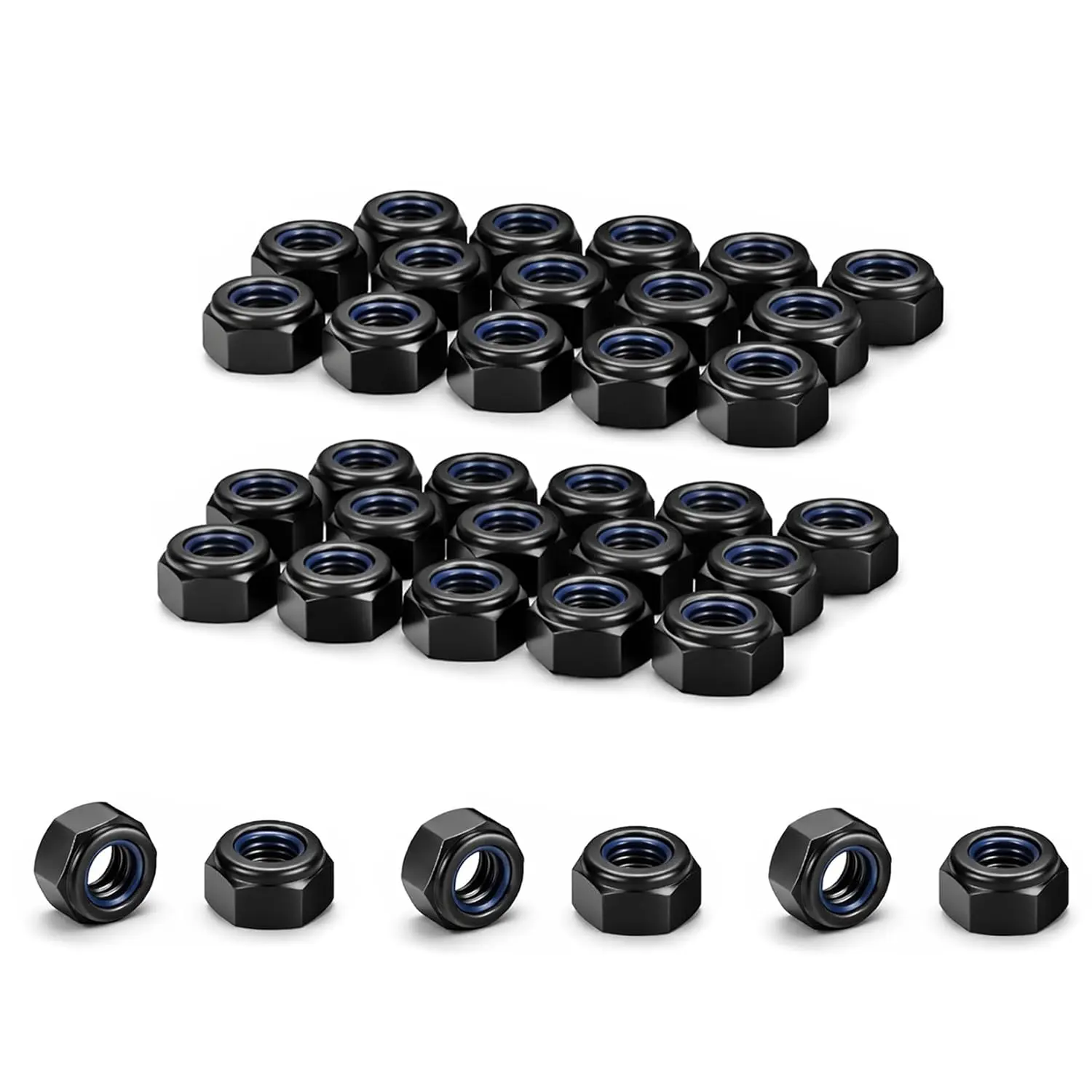 120 count M6 Nylon Insert Lock Nuts, Metric Hex Nylock Nuts, Black Self-Locking Hex Nuts, Nylon Inserted Hex Locknuts for Screws and