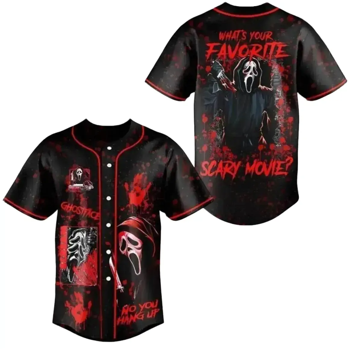 Ghostface Baseball Jersey – Scream Vintage 90s Style Button Up Shirt for Fans