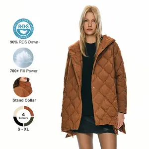 Orolay Women's Oversized Quilted Down Jacket Lightweight Casual Puffer Coat for Fall and Winter, Stand Collar and Chic A-Line Design Jacket