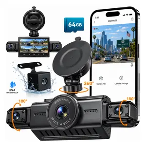 4 Channel Dash Cam 360° View Front/Rear/Inside/Sides, 1080P Car Security Camera w/ 8 IR Night Vision, WiFi App Sync, G-Sensor, 24H Parking Monitor. Rideshare Auto Dashcam, Includes FREE 64GB SD Card. Plug & Play