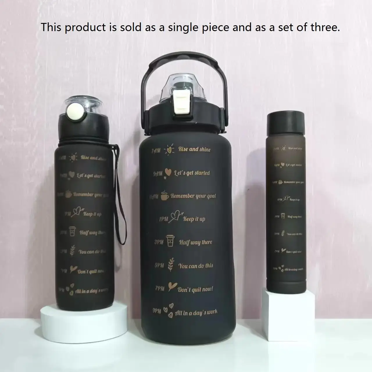 Portable Tumbler Cups, 1/3 Counts Sports Water Bottles for School, Large Capacity Drinking Bottle with Time Marker for Home Office, Reusable Water Cup