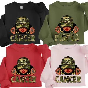 [Full 12 Zodiac] Camo Zodiac Sweatshirt – Full 12 Astrology Sign Pullover with Camouflage Hat & Bold Lettering, Trendy Unisex Horoscope Crewneck for Cancer, Pisces & Zodiac Lovers