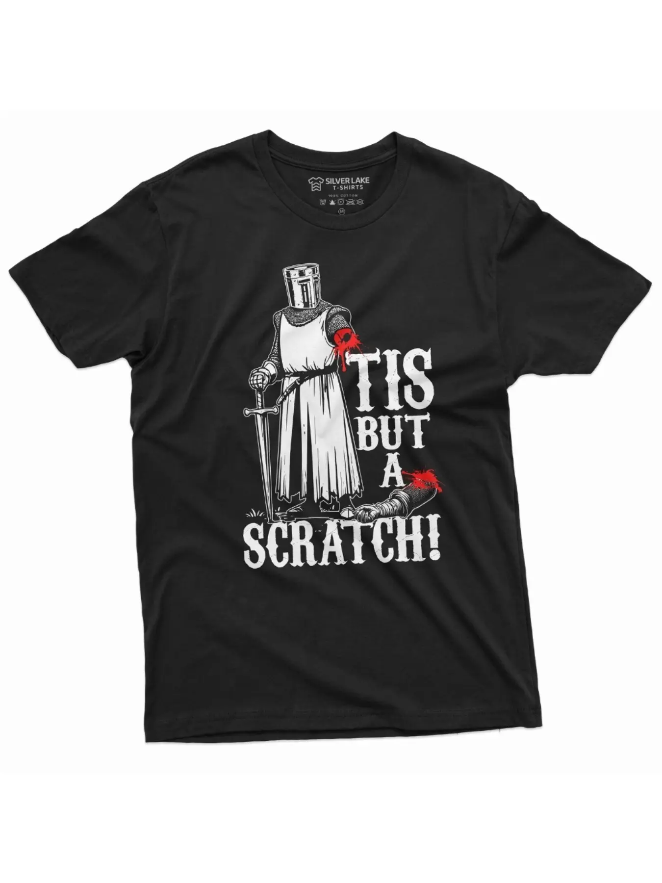 Men's Plus Size Monty Python Graphic T-Shirt, Casual "Tis But a Scratch!" Cotton Blend Top with Short Sleeves and Crew Neck, Tshirt, Menswear, Stretch, Shortsleeve, Fabric, Graphic Print