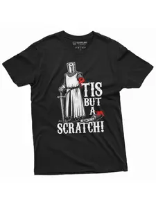 Men's Plus Size Monty Python T-Shirt - Iconic "Tis But a Scratch!"Knight & Sword Design, Medieval Cartoon Tee Suitable for Daily Wear, Casual Loose Fit Round Neck Shirt with Brand Logo Collar (Machine Washable, Year-Round), PLUS SIZE
