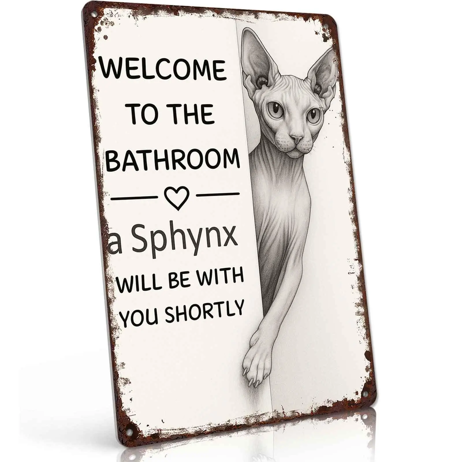 Sphynx Cat Welcome Bathroom Metal Tin Sign 8x12 Inch Vintage Wall Decor Retro Plaque for Home Toilet Cat Lover Gift