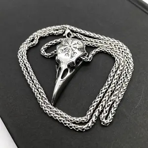 Mens Fashionable Vintage Viking Symbol Skull Eagle Beak Pendant Necklace in Titanium Steel with Geometric Design and Gold Accents chains   Valentine's Day gift for your boyfriend
