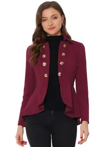 INSPIRE CHIC Steampunk High Low Hem Open Front Long Sleeves Vintage Peplum Blazer Jacket