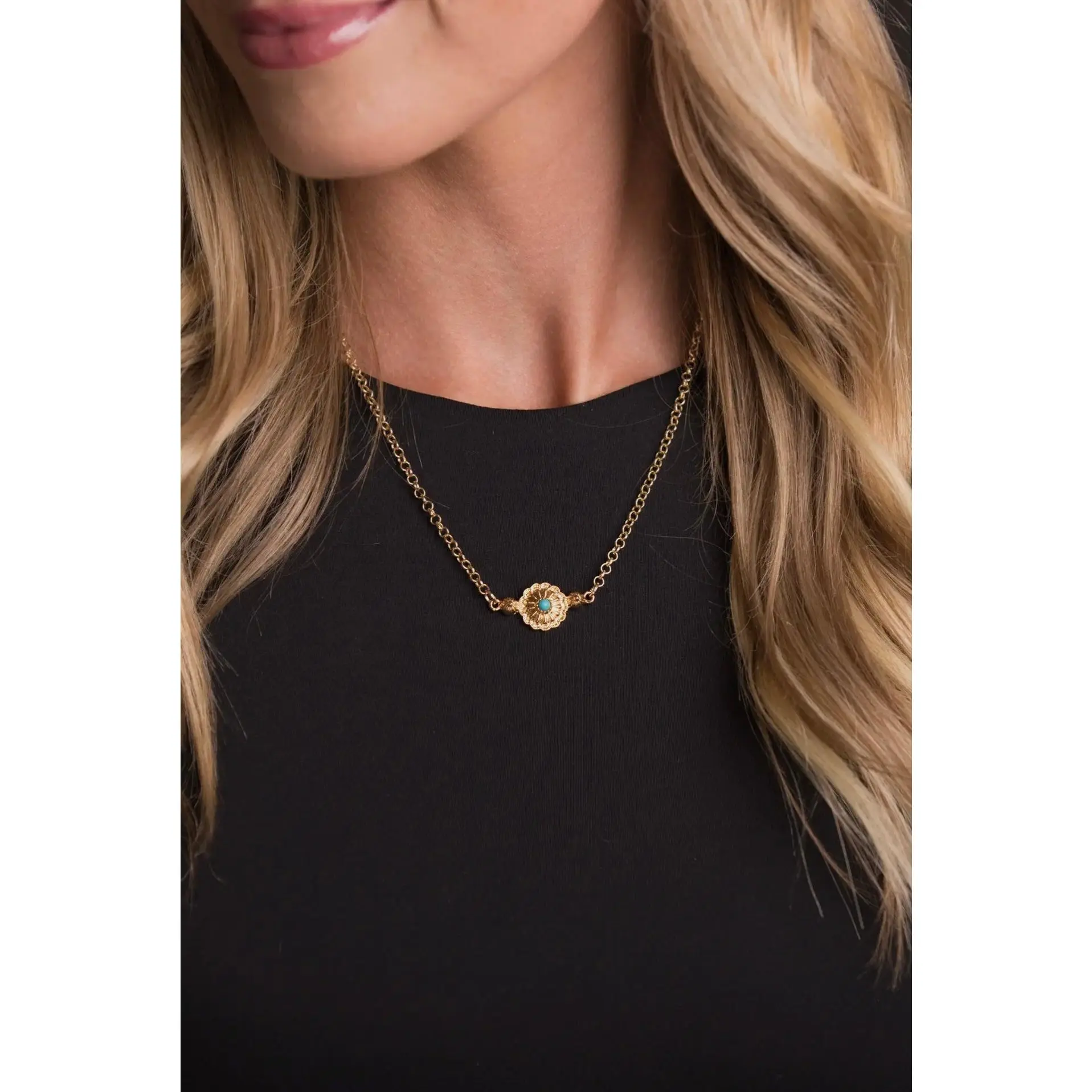 Gold Flower Concho Necklace