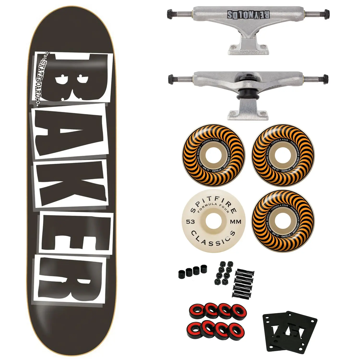 Baker Complete Logo Black 8.25" with Independent Reynolds Hollow Trucks, 53mm Spitfire F4 97A Wheels