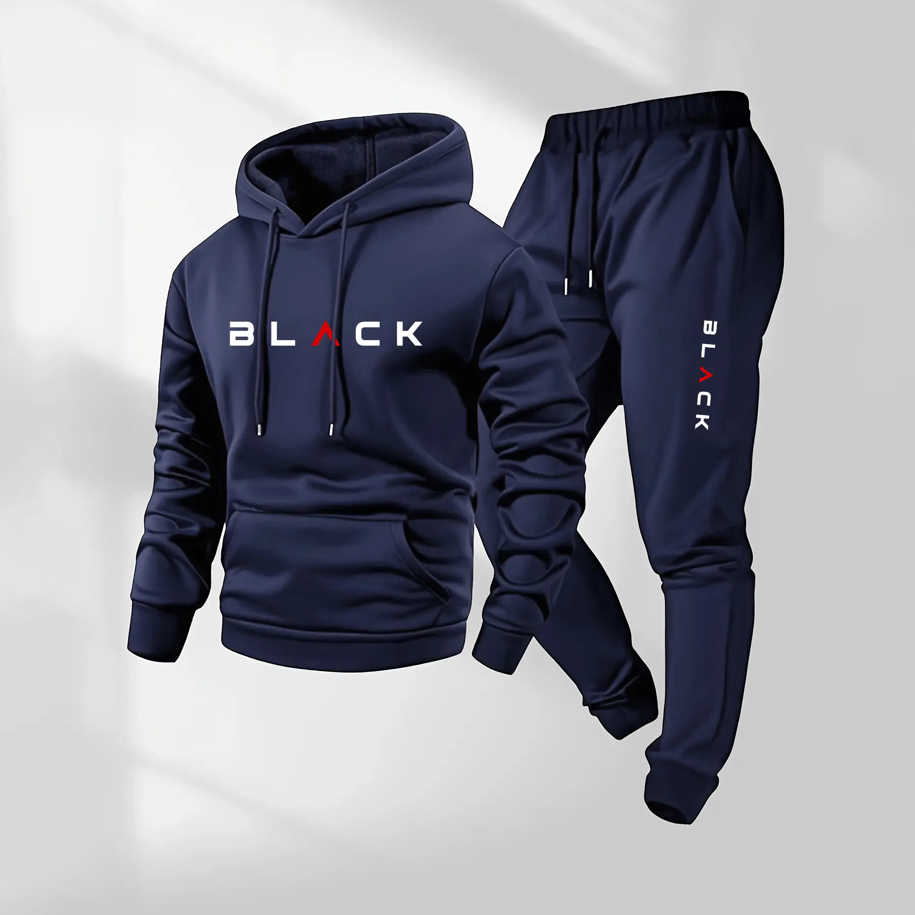 Men's 2-Piece Black Letter Printed Hoodie & Drawstring Sweatpants Athleisure Sweatsuit - Polyester Knitting, Loose Fit, Long Sleeve, Machine Washable, Minimalist Mensfashion Casual Fall Winter Outdoor Activewear Set