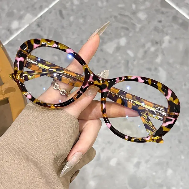 Vintage Aesthetic, Round Blue Light Blocking Glasses, Pink Tortoise Oversized Computer Glasses for Women Men, Retro Acetate Clear Lens Eyeglasses, Lightweight Fashion Nerd Aesthetic Optical Frames for Office Gaming Daily Wear