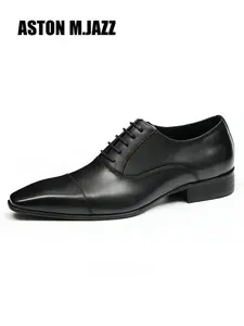 Luxury Men's Genuine Leather Shoes, Authentic Italian Cowhide Lightweight Commute Style, Formal Business Dress Shoes