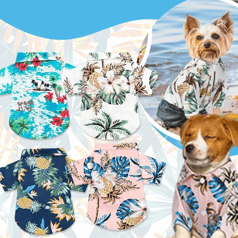 4-Pcs Floral Puppy Hawaiian Tropical Beach T-Shirts - Convenient to Wear Summer Apparel for Small-Medium Dogs, Ideal for Party, Photographing (Pet Owner Shopping Essential)