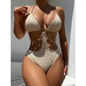 Women's Neck Chain Beach Holiday Swimwear Monokini Summer, Suitable for Beach, Vacation