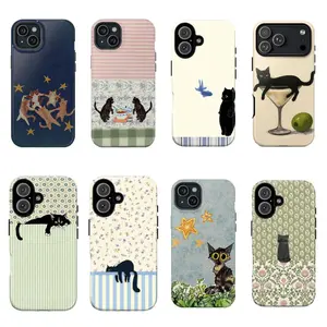 Vintage Starry Night Cottage Cat Phone Case, Aesthetic Garden Kitchen Kitten Shockproof Protective Cover Fits iPhone 11-17 Pro Max X XS Galaxy S22-S25 Ultra, Ideal Gift for Cat Lovers LUMN Studio