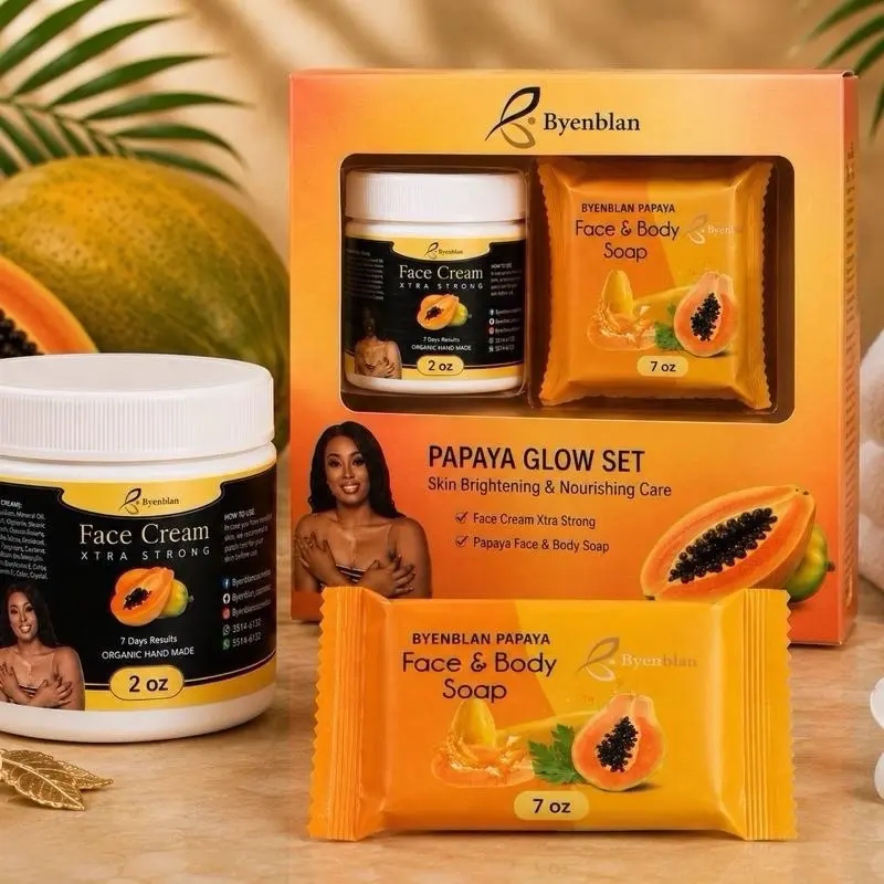 Papaya Soap & Cream Set Gentle Skin Care Kit Clinic Care Set Smooth 2oz soap 7 oz On The Travel Glowing