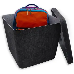 Welaxy large stackable felt bin Functional basket container for Toys Pet Books Clothes throw blanket hide storage solution multiuse as footrest foot stool coffee table Charcoal