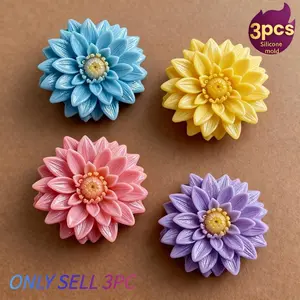 3-Piece Flower Silicone Candle Mold Set - Reusable Round Molds with Large Central Flower and 2 Accent Flowers, Easy to Demold, Suitable for DIY Aromatherapy Candles, Soaps, Resin Crafts, and Plaster Products - Perfect for Weddings, Valentine's Day
