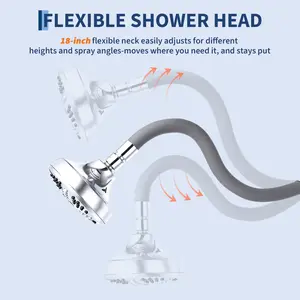 Garvee 18-Inch Flexible Shower Head - 7 Spray Modes, High Pressure, Anti-Clog Nozzles, Easy DIY Installation for Low or High Pipes