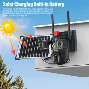 Q5 6MP Dual-Lens Solar PTZ Camera, WiFi Outdoor Surveillance, 3-Screen Preview, Color Night Vision, Siren Alarm, Auto Tracking,Outdoor IP66 Waterproof,No Wiring Needed,Weatherproof for Home Yard Farm Villa Security Wireless