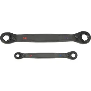 68216 4-in-1 Reversible Ratcheting Box Wrench Set, Quad Wrench, SAE, 2-Piece, 1/4 to 3/4-Inch, Forged Steel, 90-Tooth