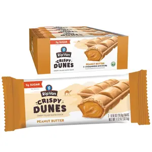 Crispy Dunes Peanut Butter Wafer Sticks – Low-Calorie Snack with Peanut Butter Cream Filling, 90 Calories, Non-GMO, Prebiotic Fiber - 12 Pack