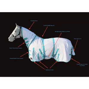 Horse Fly Sheet with Neck & Detachable Belly Band Lightweight Mesh Size 78 White