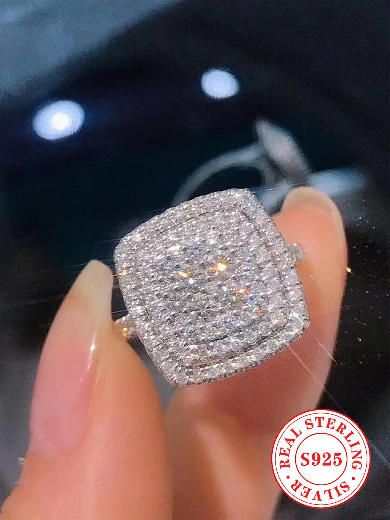 S925 Sterling Silver Fashion Square Shaped Artificial Diamond Ring, Luxury Jewelry for Party, Daily Clothing Decor, Trendy All-match & Exquisite Jewel
