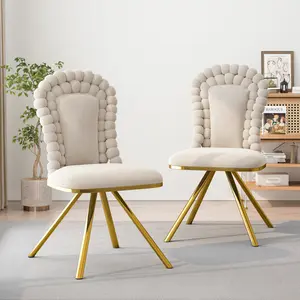 Velvet Dining Chairs Set of 2, Swivel Accent Chairs with Gold Metal Legs, Upholstered Modern Chairs for Living Room, Bedroom, Kitchen, Vanity, Side Chairs for Dining Table (Beige, Set of 2)