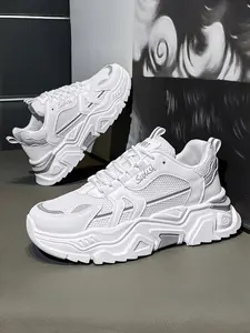 Men's All-White Dad Shoes | Breathable Mesh Platform Sneakers | Casual Walking Sneakers | Versatile Casual Wear | Fashion Sneakers