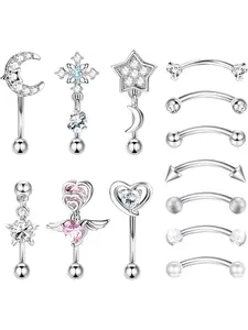 13Pcs Rook Piercing Jewelry Eyebrow Rings for Women 16 G Surgical Steel Curved Barbell Cartilage Helix Piercing Stud Rook Earrings Lip Rings Rook Eyebrow Cartilage Daith Surface Tragus Piercing Jewelry