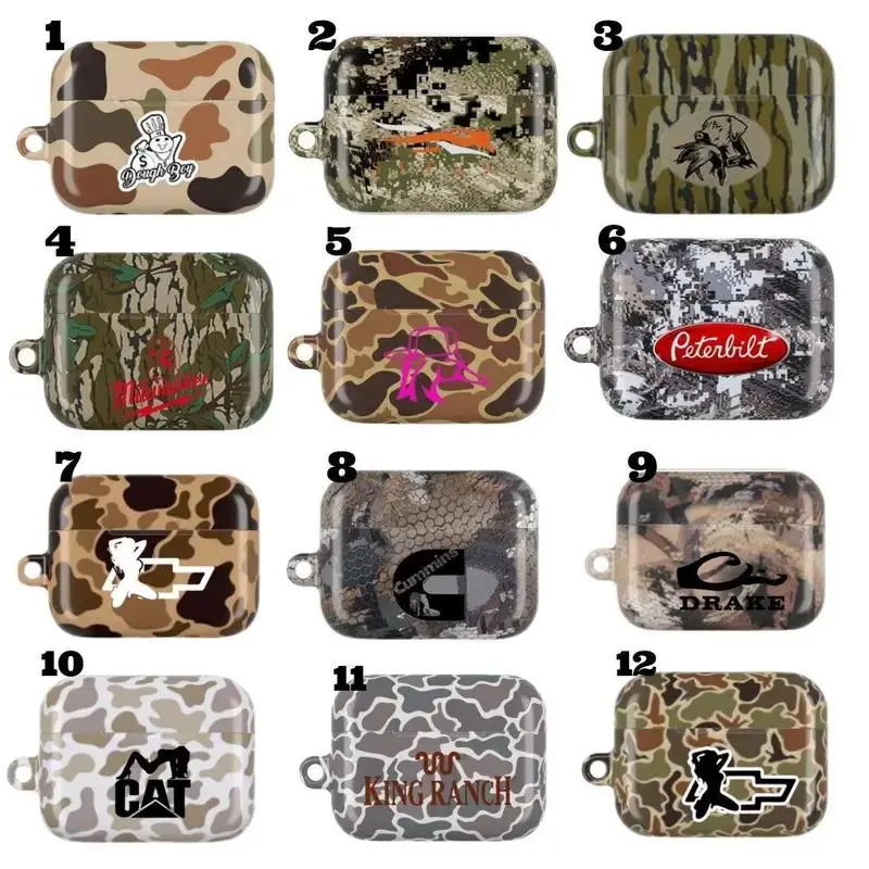 Retro Hunting Camo AirPods Case - Polycarbonate Durable Shockproof Protective Cover with Protection, Wireless Charging Compatible, for AirPods 1/2/3/4, Rugged Outdoor Accessory for Sportsmen