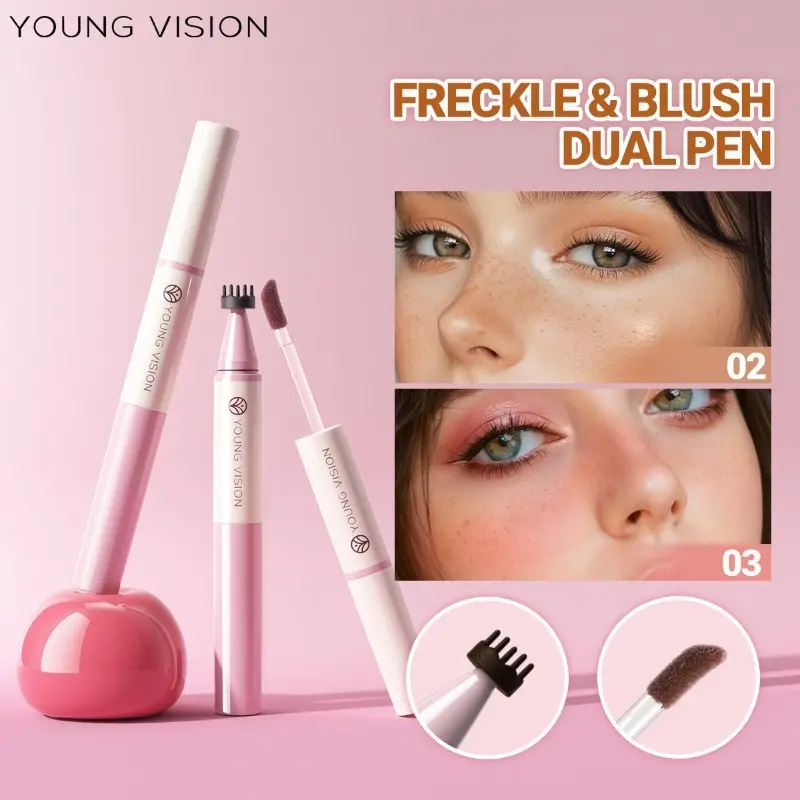 4 Colors Double-ended Matte Liquid Blush & Freckle Stamp Pen, Long Lasting Waterproof Natural Asian Makeup Multi-functional Beauty Makeup Tool