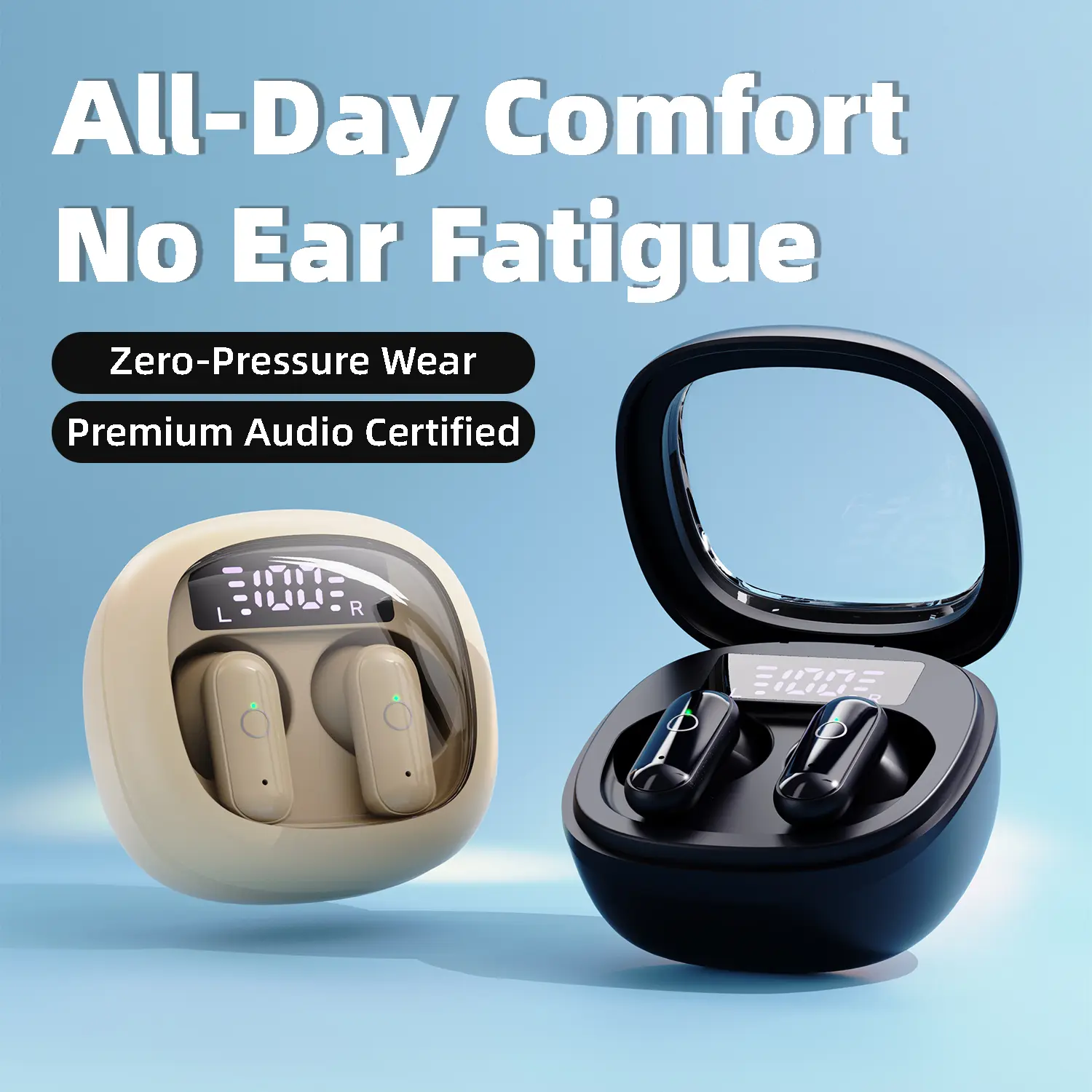 Mini Hidden Semi-In-Ear Sleep Wireless Earphones Long Time Wear No Ear Soreness Soft Balanced Stereo Surround Sound Bluetooth 5.3 Low Latency Headset For Sleep Work Travel Dorm