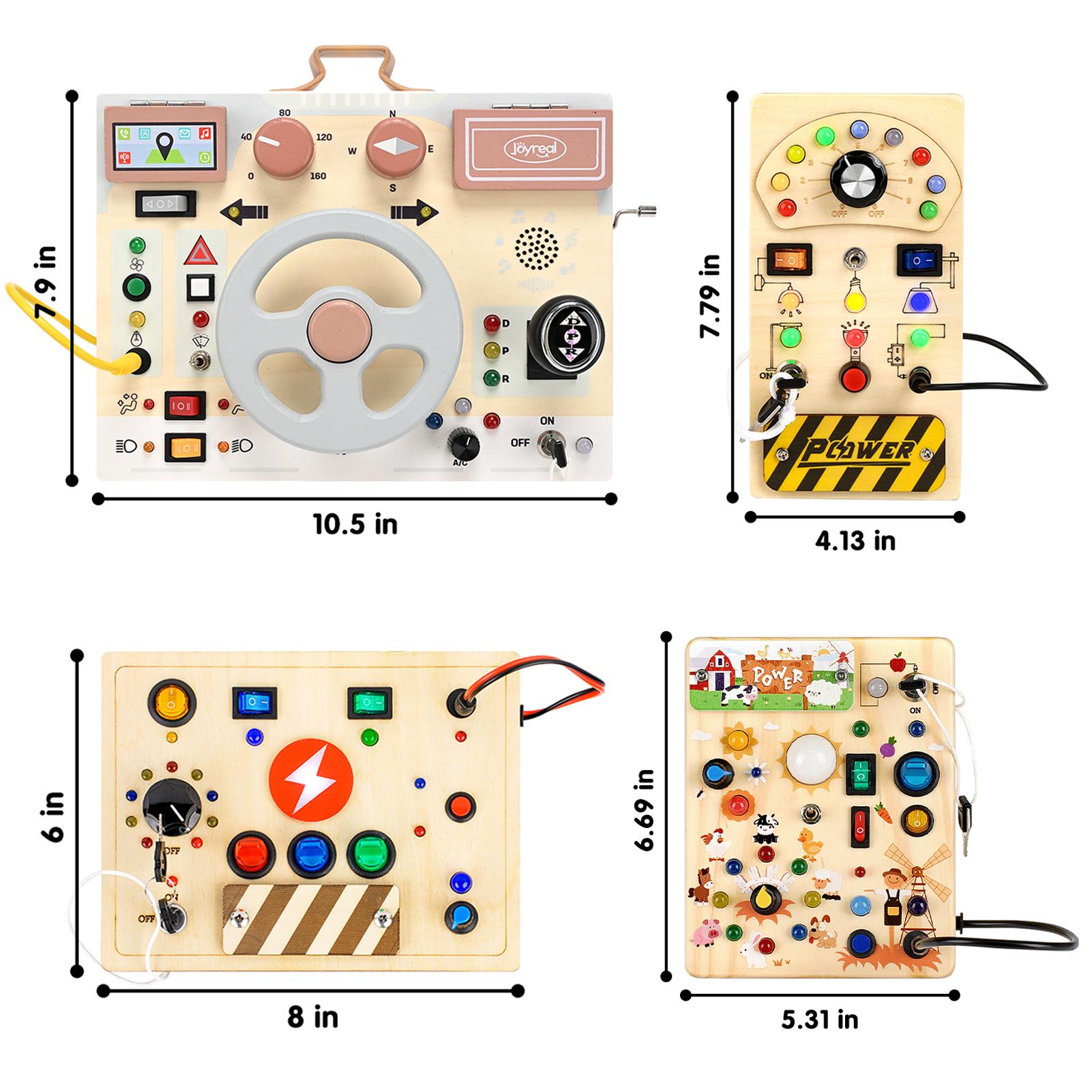 Joyreal Busy Board, Montessori Toys, Wooden Busy Board with LED Light Up Switch,  Learning Sensory Travel Toys, Valentine's Day Gifts Idea for Kids