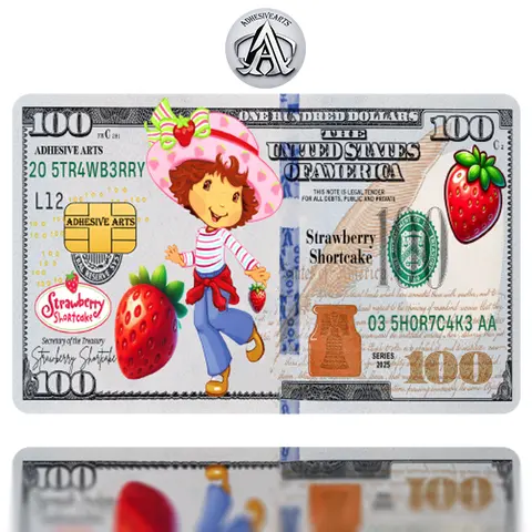 100 Dollar-Bill Strawberry Shortcake Debit Card Sticker/Skin - High Quality Vinyl for Customization and Personalization