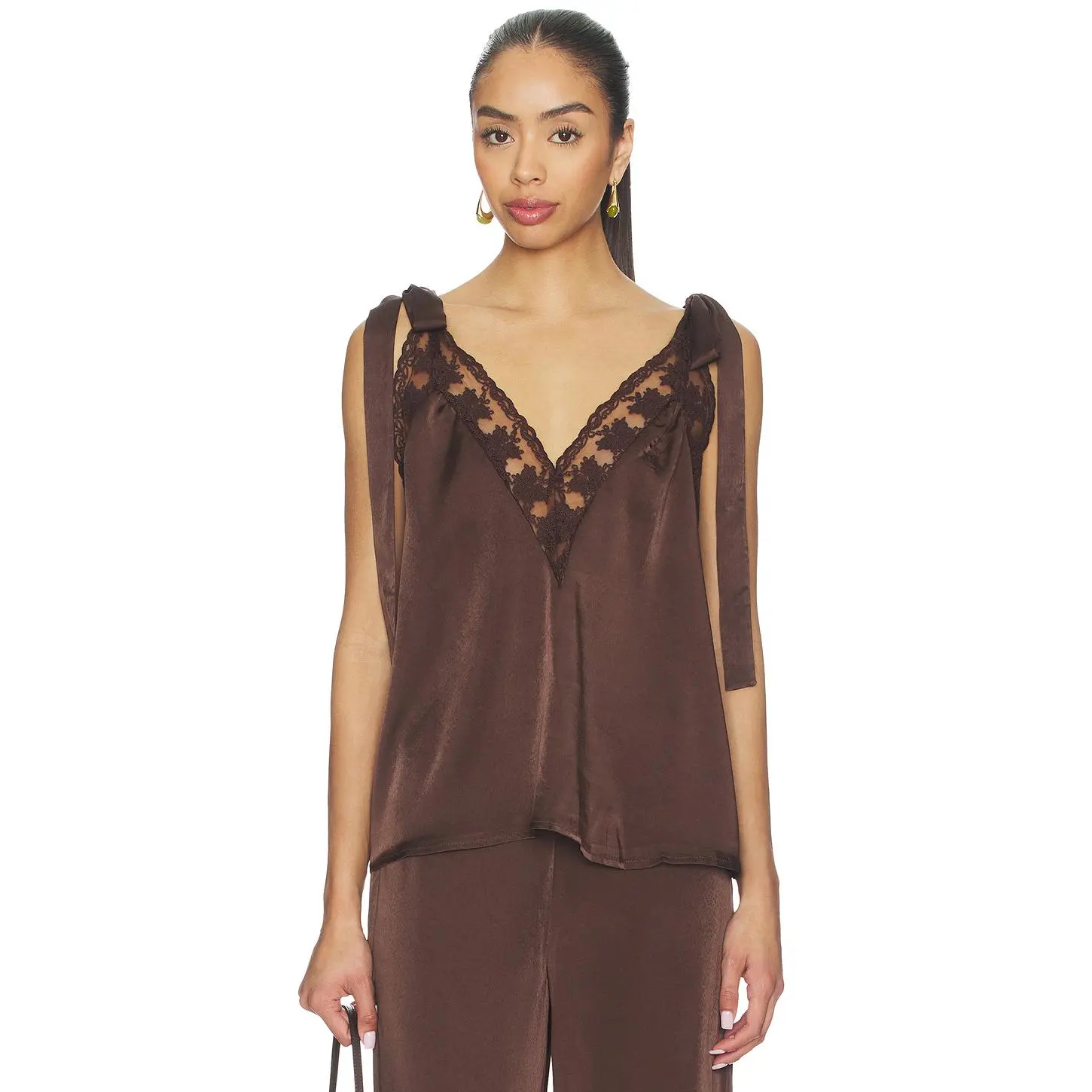 Bardot Aubrey Tie Strap Cami in Dark Choco